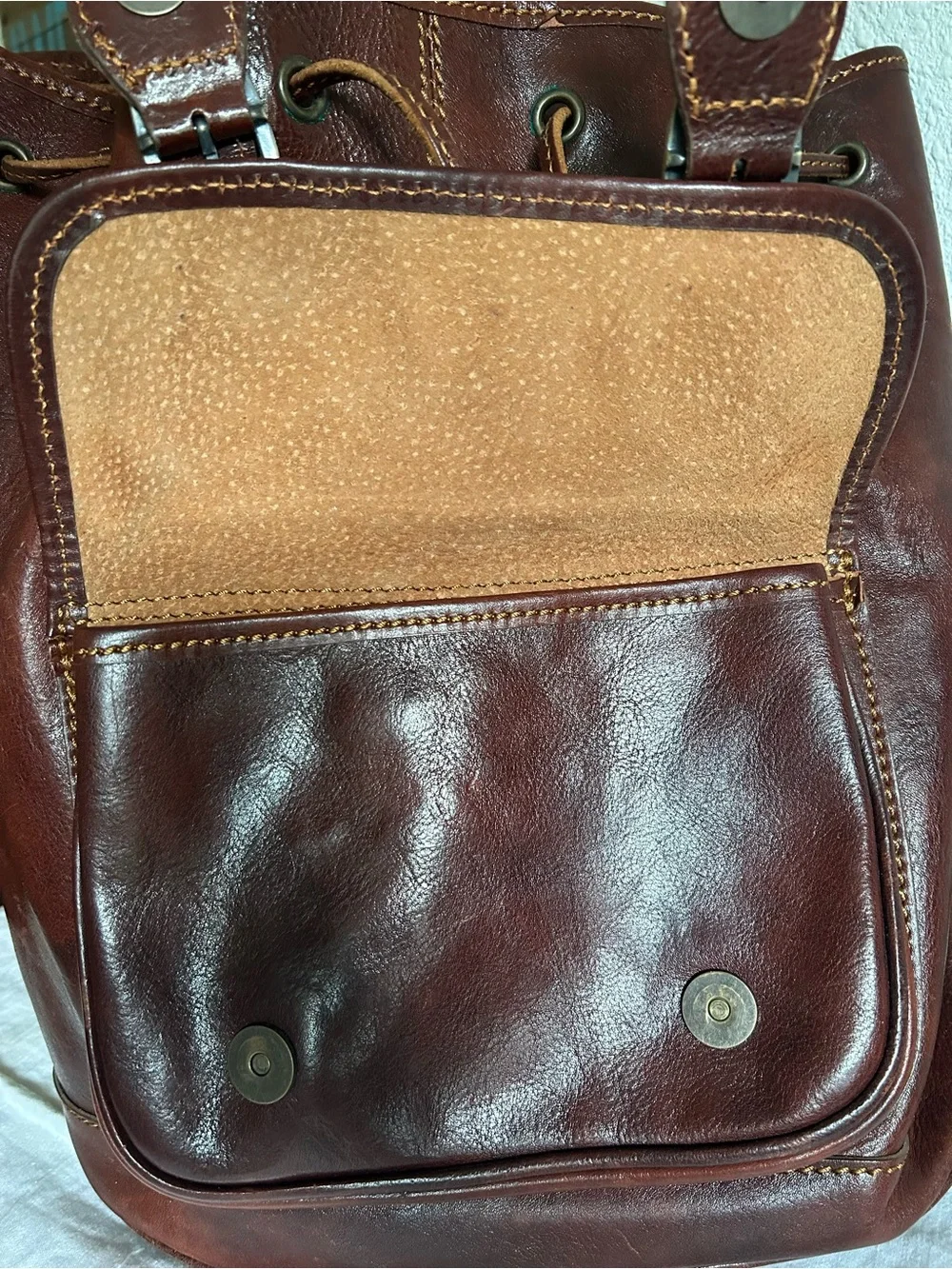 Vintage ALESSIA Genuine Leather Handmade Italian Brown Backpack Brass Hardware